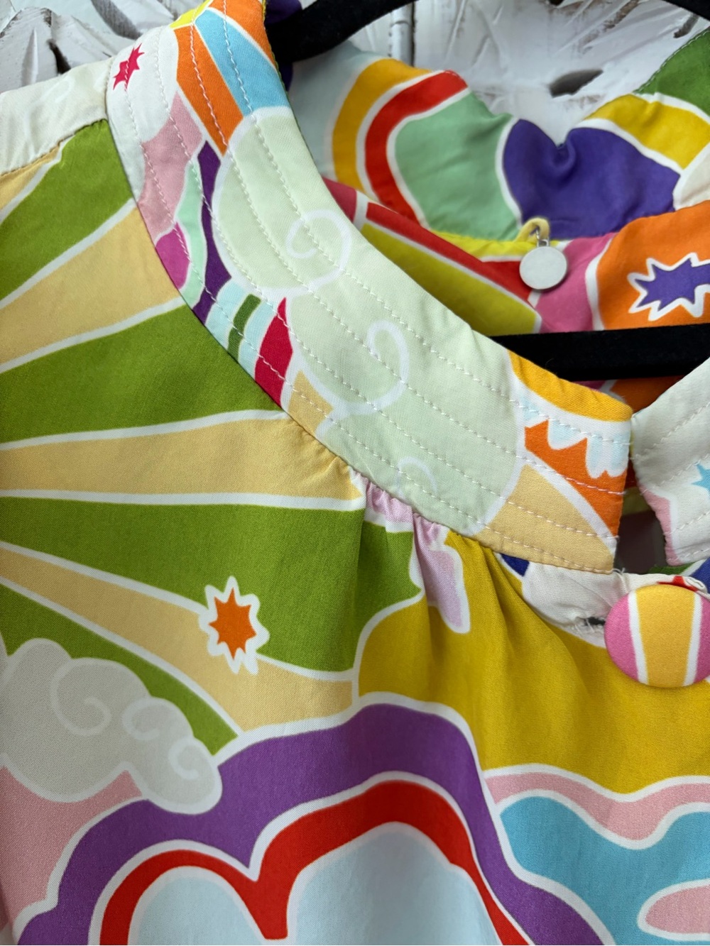 CeliaB Multicolor Retro Print Midi Dress Yellow, Green, Orange, Blue, Pink Sz S - Picture 2 of 5